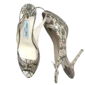 Jimmy Choo Nova Snakeskin Leather Peep Toe Platform Slingback Sandals Size 36.5